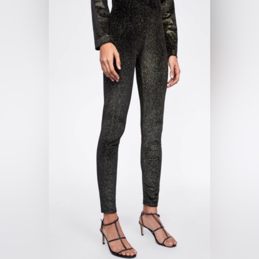 Zara Knit Limited Edition Metallic Shimmer Leggings Size XS/S